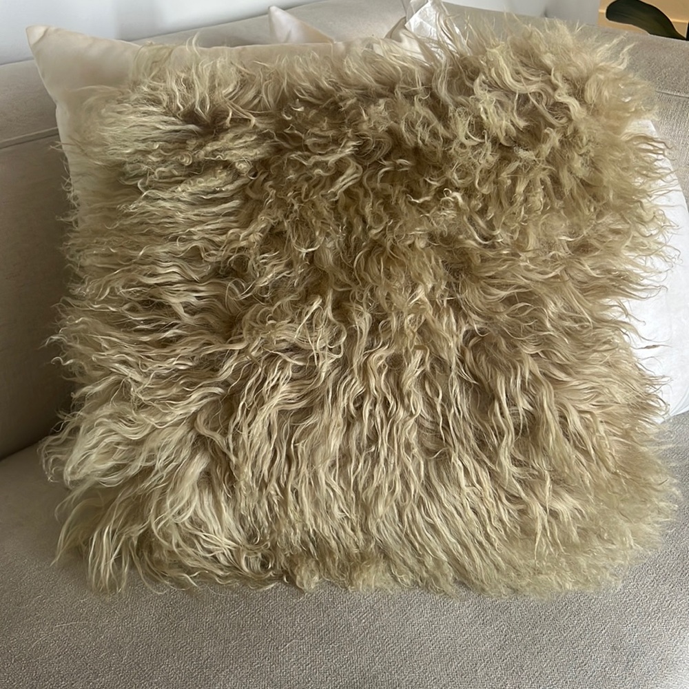 West elm Mongolian lamb pillow cover 16x16 in beige